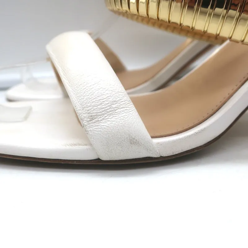 Veronica Beard Meena Mules à bride métallique en cuir crème taille 8 sandales ouvertes