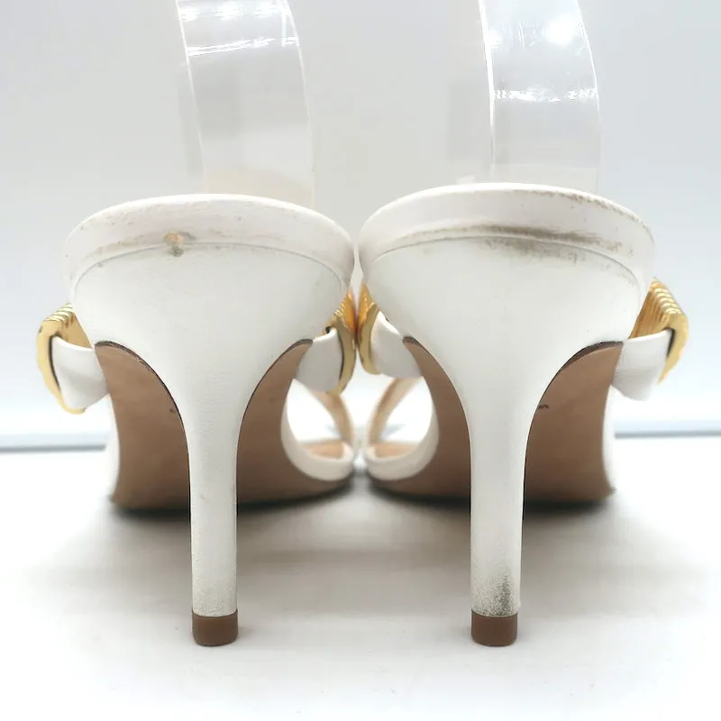 Veronica Beard Meena Mules à bride métallique en cuir crème taille 8 sandales ouvertes