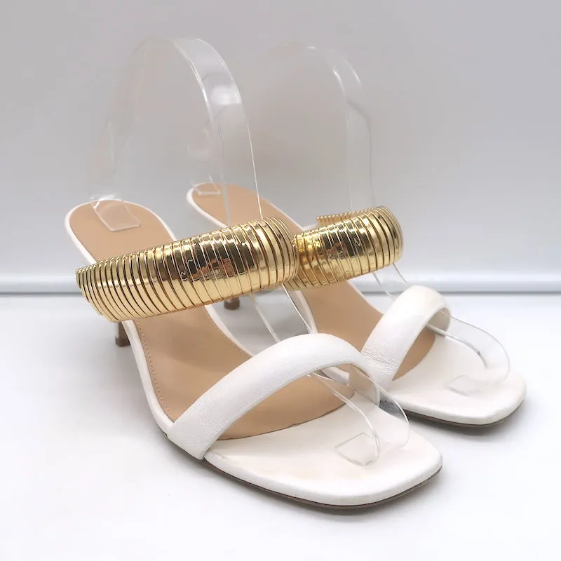 Veronica Beard Meena Mules à bride métallique en cuir crème taille 8 sandales ouvertes
