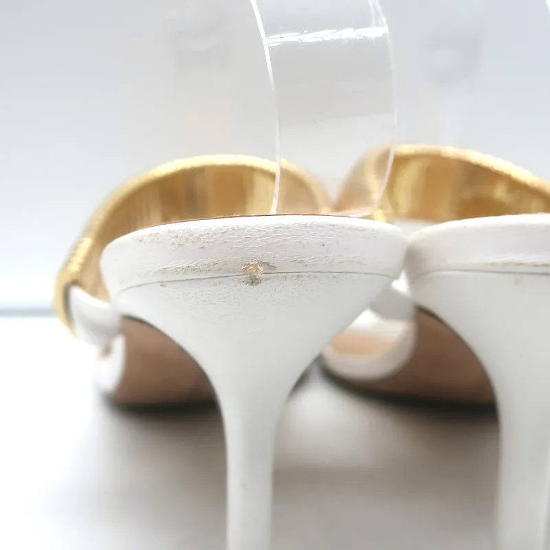 Veronica Beard Meena Mules à bride métallique en cuir crème taille 8 sandales ouvertes