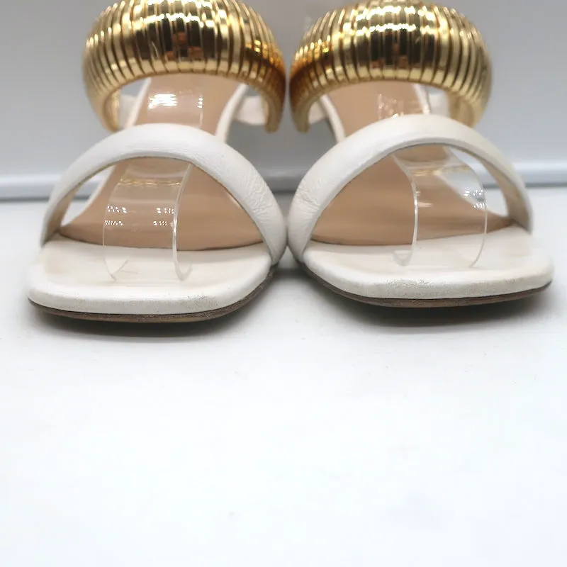 Veronica Beard Meena Mules à bride métallique en cuir crème taille 8 sandales ouvertes