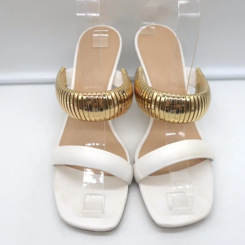 Veronica Beard Meena Mules à bride métallique en cuir crème taille 8 sandales ouvertes