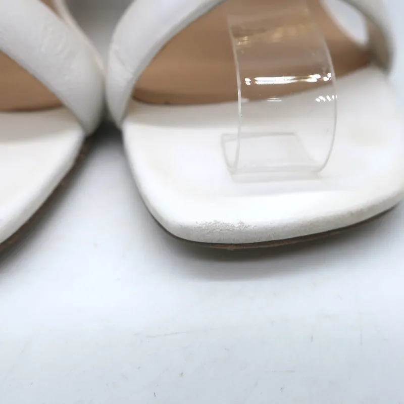 Veronica Beard Meena Mules à bride métallique en cuir crème taille 8 sandales ouvertes