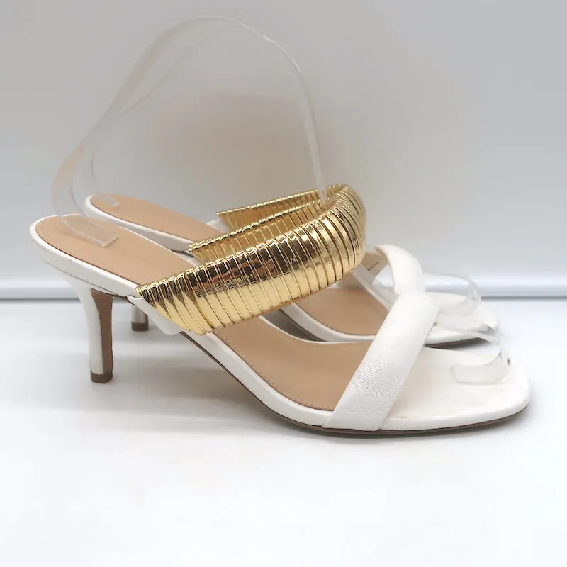 Veronica Beard Meena Mules à bride métallique en cuir crème taille 8 sandales ouvertes