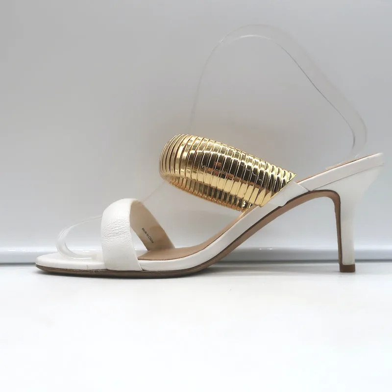 Veronica Beard Meena Mules à bride métallique en cuir crème taille 8 sandales ouvertes
