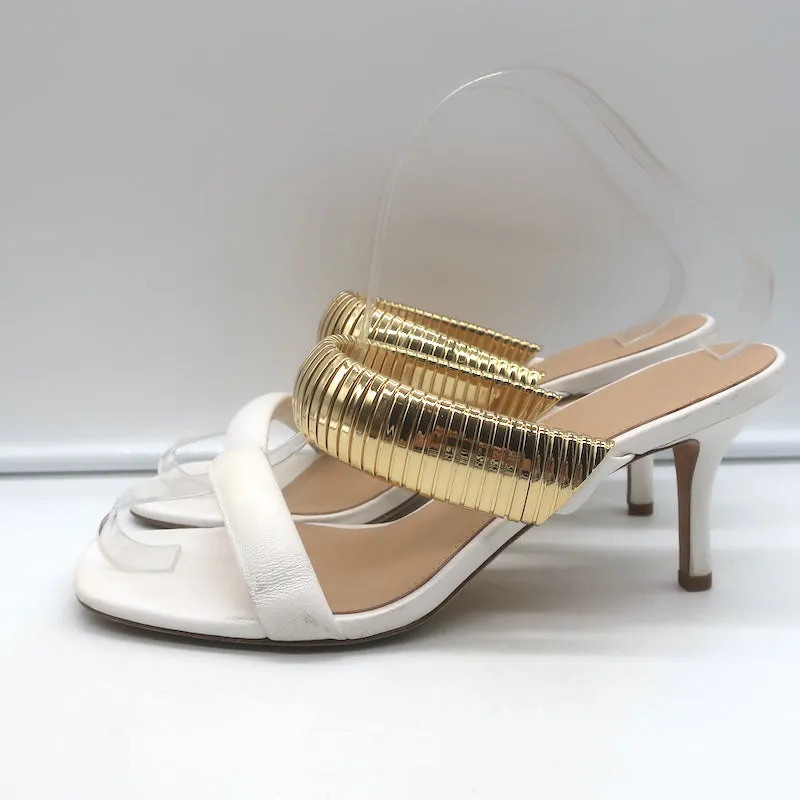Veronica Beard Meena Mules à bride métallique en cuir crème taille 8 sandales ouvertes