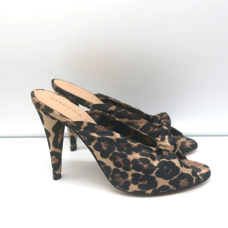 Veronica Beard Mules Pari Imprimé Léopard Satin Taille 7.5 Talons Ouverts NEUF