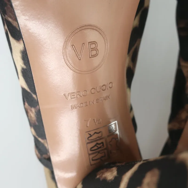 Veronica Beard Mules Pari Imprimé Léopard Satin Taille 7.5 Talons Ouverts NEUF