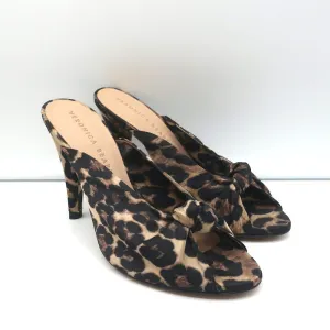 Veronica Beard Mules Pari Imprimé Léopard Satin Taille 7.5 Talons Ouverts NEUF