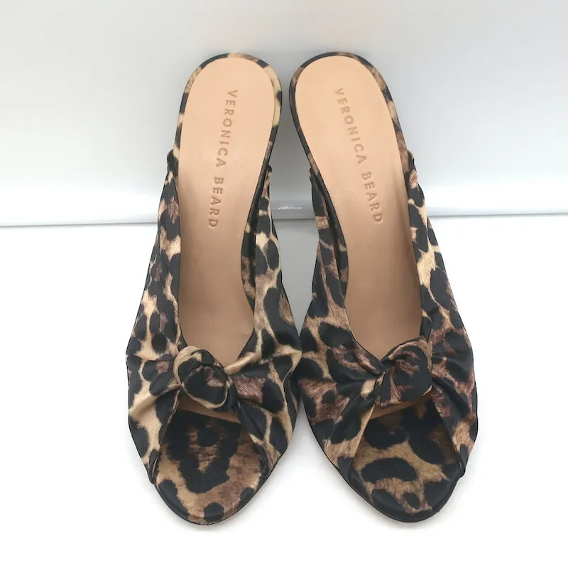 Veronica Beard Mules Pari Imprimé Léopard Satin Taille 7.5 Talons Ouverts NEUF