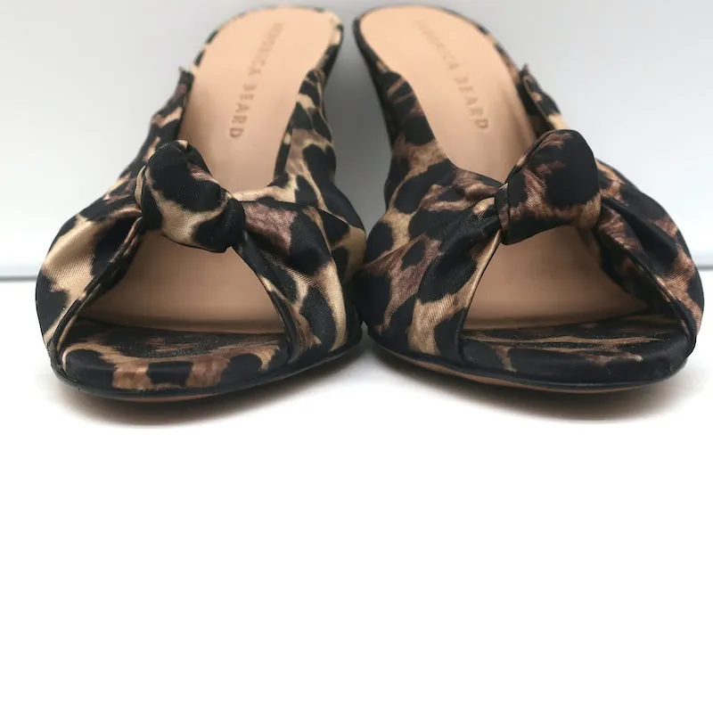 Veronica Beard Mules Pari Imprimé Léopard Satin Taille 7.5 Talons Ouverts NEUF