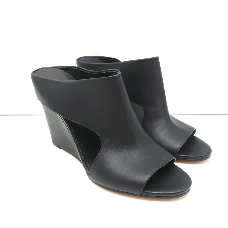 Mules Vince Cutout Wedge en cuir noir Kaya Taille 9 Sandales à bout ouvert NEUVE