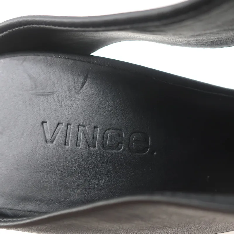 Mules Vince Cutout Wedge en cuir noir Kaya Taille 9 Sandales à bout ouvert NEUVE