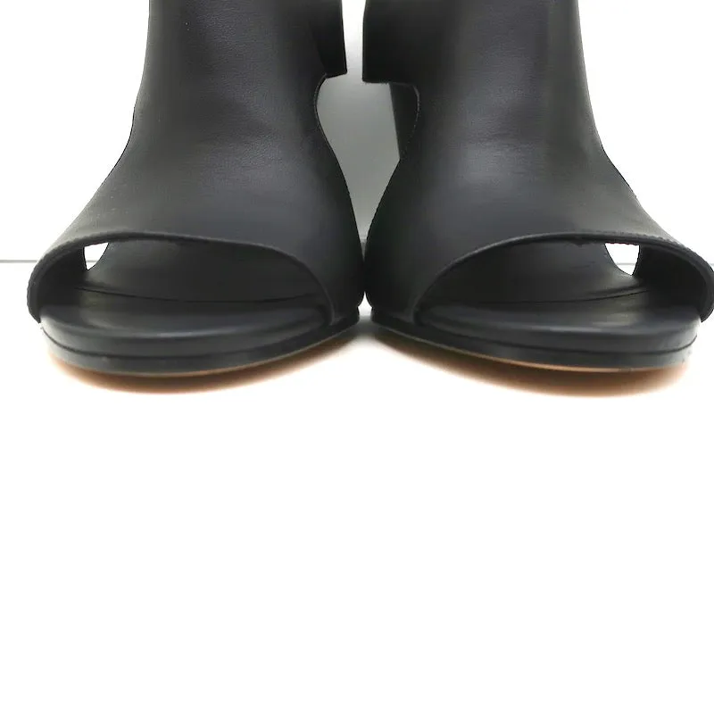 Mules Vince Cutout Wedge en cuir noir Kaya Taille 9 Sandales à bout ouvert NEUVE
