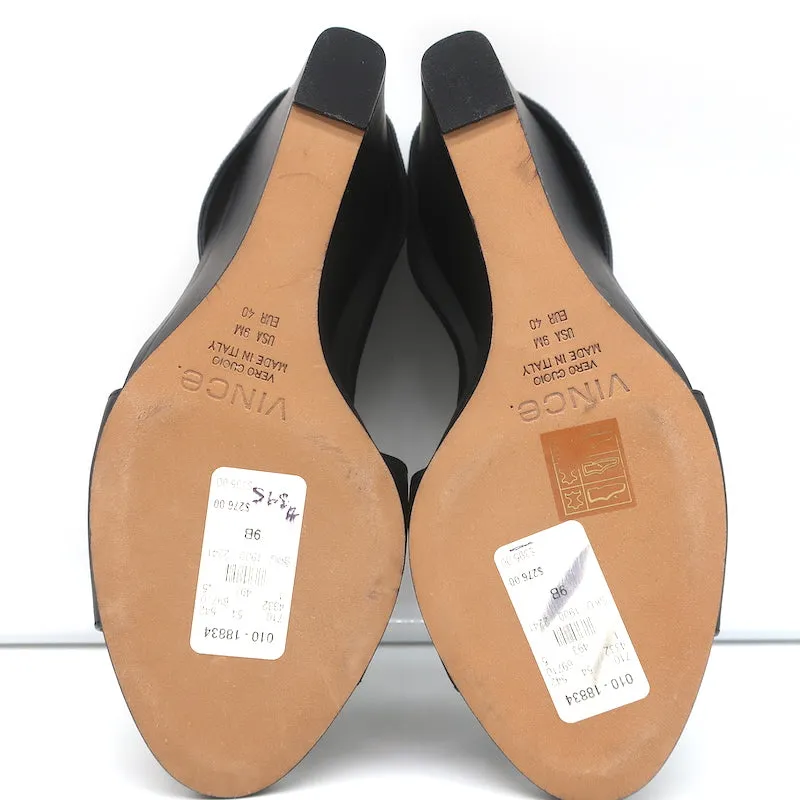 Mules Vince Cutout Wedge en cuir noir Kaya Taille 9 Sandales à bout ouvert NEUVE