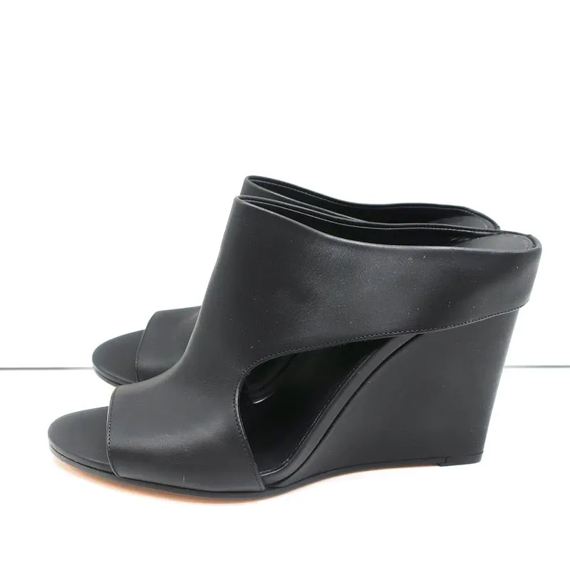 Mules Vince Cutout Wedge en cuir noir Kaya Taille 9 Sandales à bout ouvert NEUVE