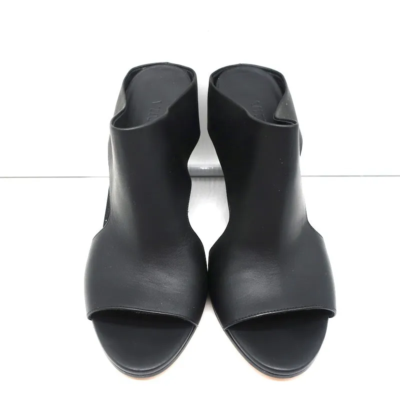 Mules Vince Cutout Wedge en cuir noir Kaya Taille 9 Sandales à bout ouvert NEUVE