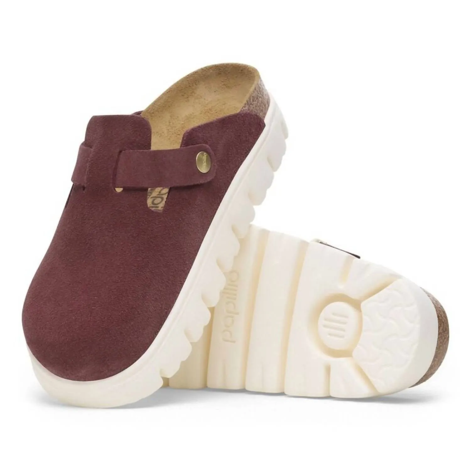 Clogue Boston pour femme en daim épais et cuir, couleur Berry Crush