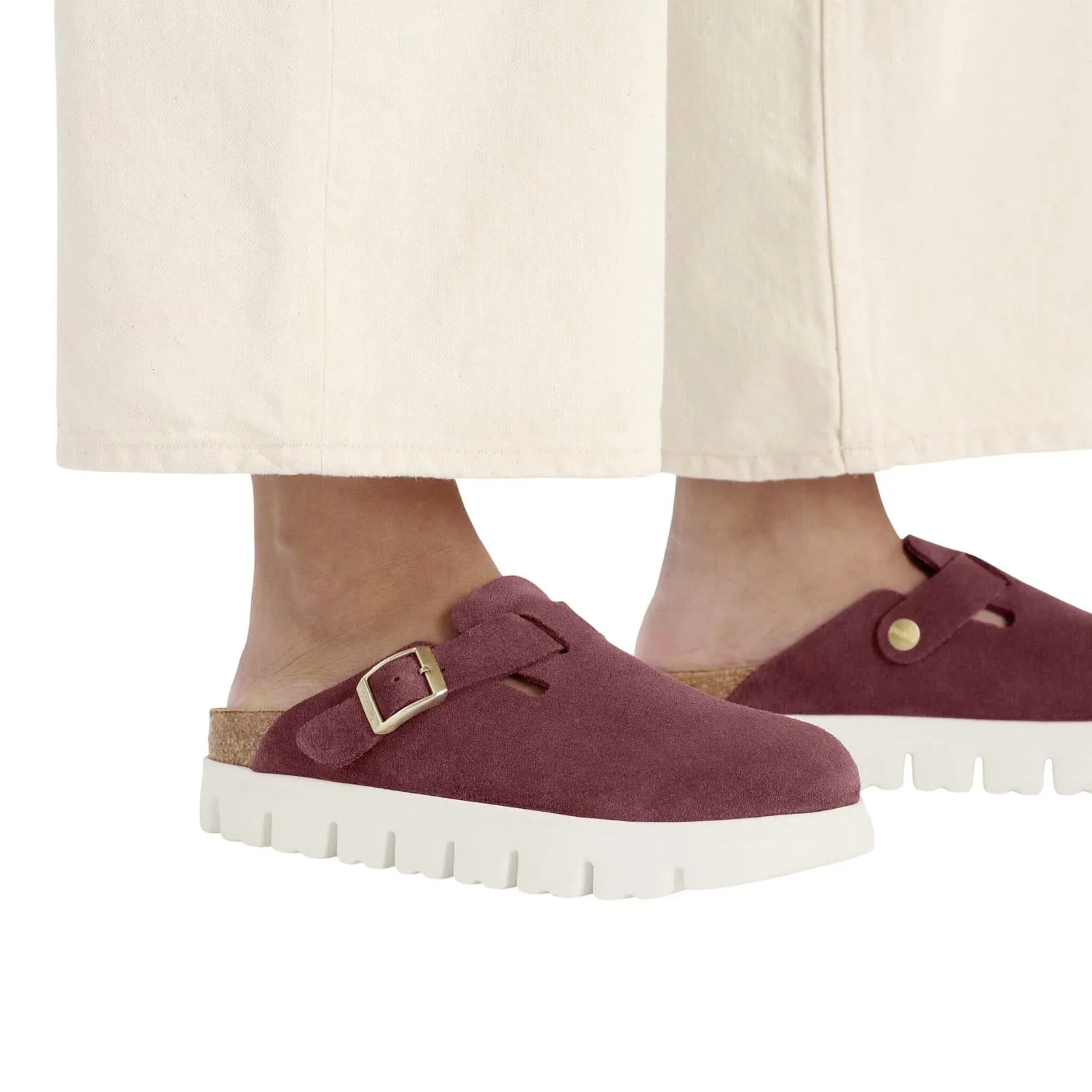 Clogue Boston pour femme en daim épais et cuir, couleur Berry Crush