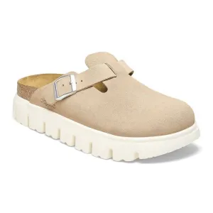 Clogue Boston pour femmes en daim épais et cuir, couleur Sable chaud
