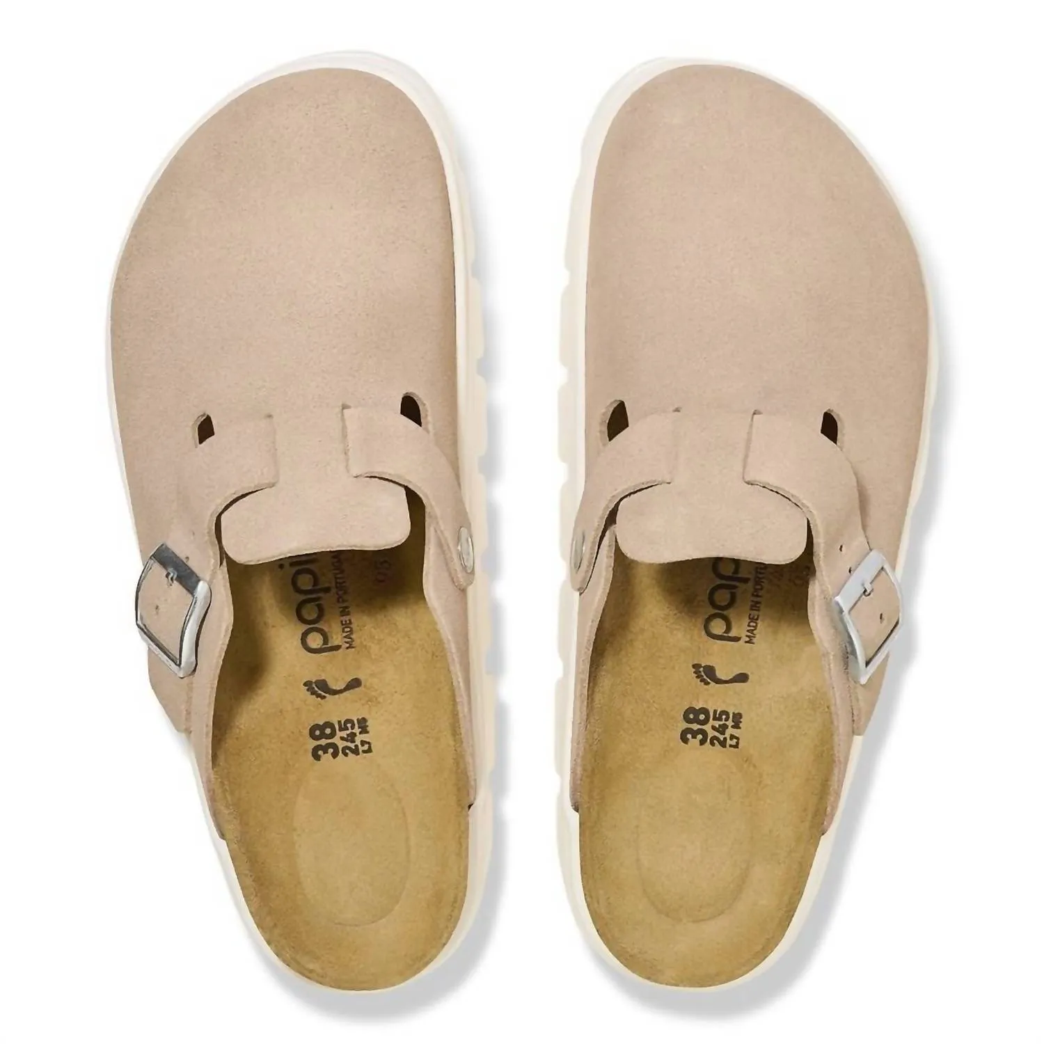 Clogue Boston pour femmes en daim épais et cuir, couleur Sable chaud