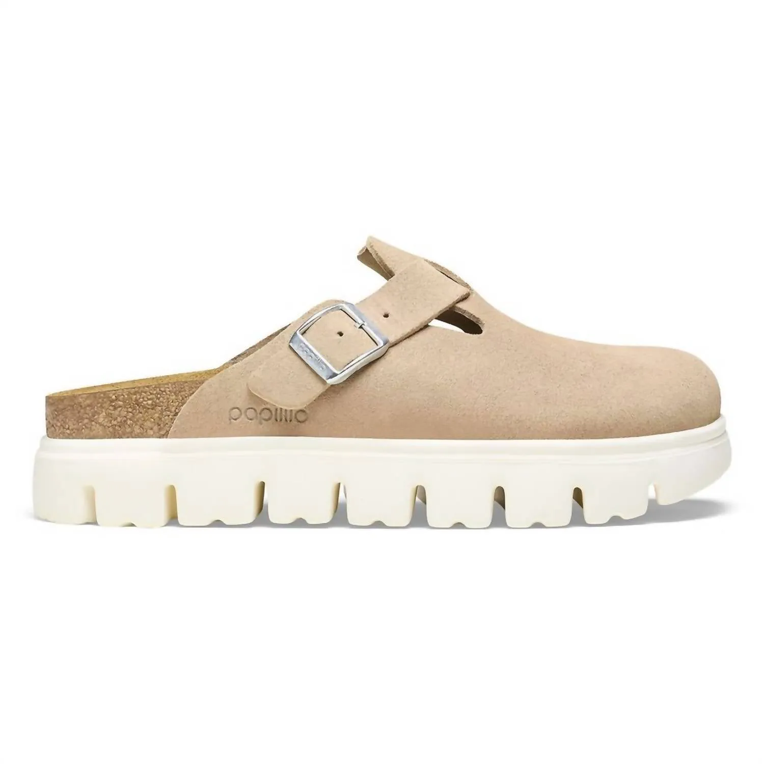 Clogue Boston pour femmes en daim épais et cuir, couleur Sable chaud