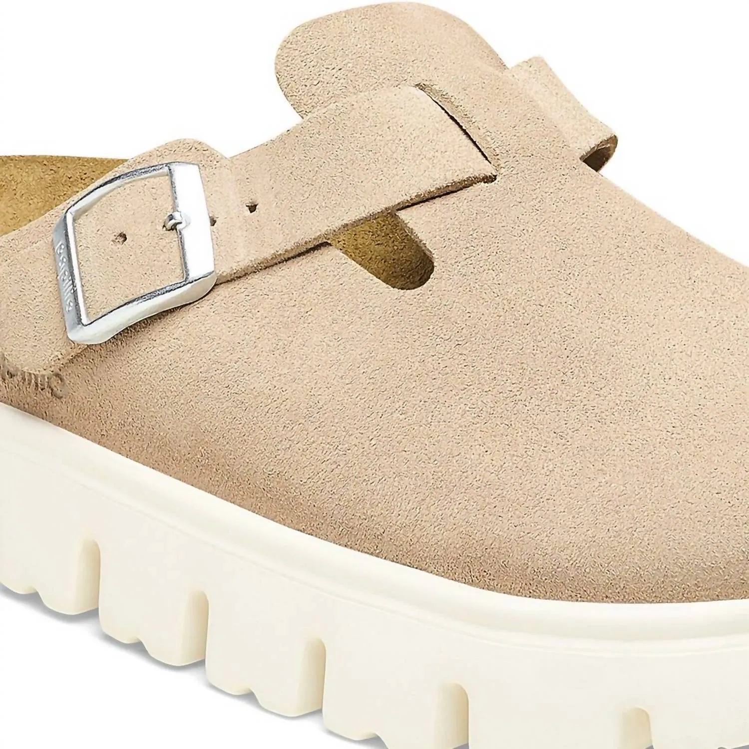 Clogue Boston pour femmes en daim épais et cuir, couleur Sable chaud