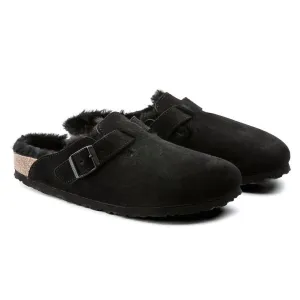 Clogue en daim et cuir à doublure en peau de mouton pour femme - Noir