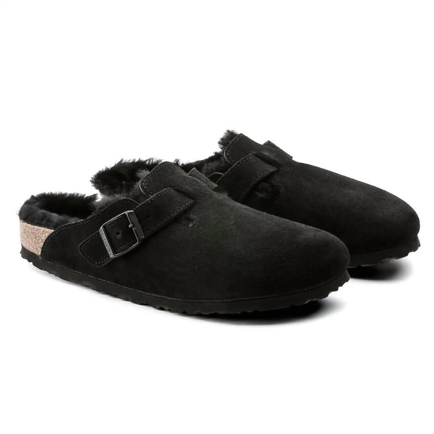 Clogue en daim et cuir à doublure en peau de mouton pour femme - Noir