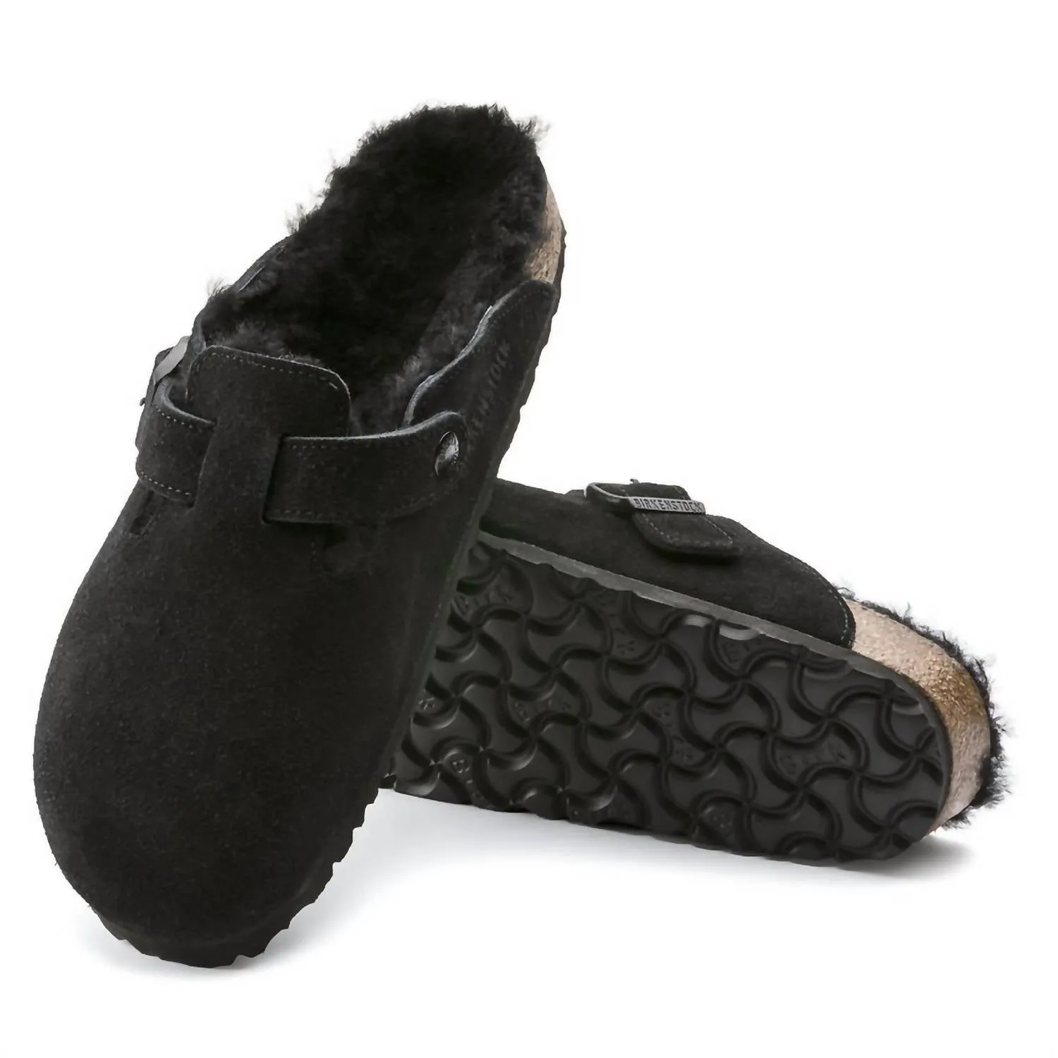 Clogue en daim et cuir à doublure en peau de mouton pour femme - Noir