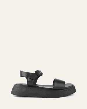 SANDALES PLATES ZURI EN CUIR NOIR